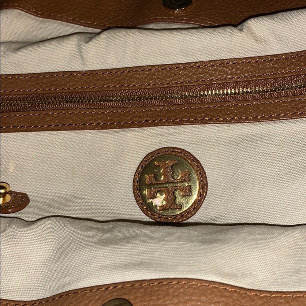 Tory Burch Tan Leather Perforated Logo Tote - Picture 8 of 12